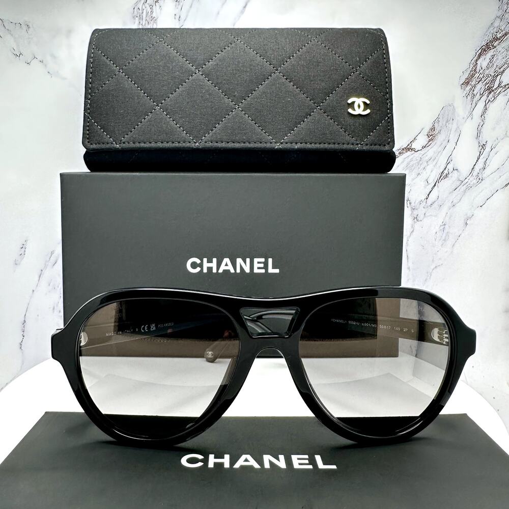 New CHANEL Sunglasses Black Polarized Lens Pilot Aviator 55mm - Picture 16 of 16